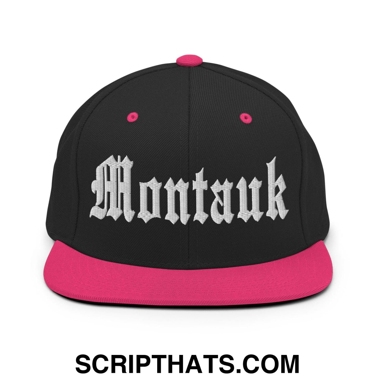 Montauk OG Old English Snapback Hat Black Neon Pink
