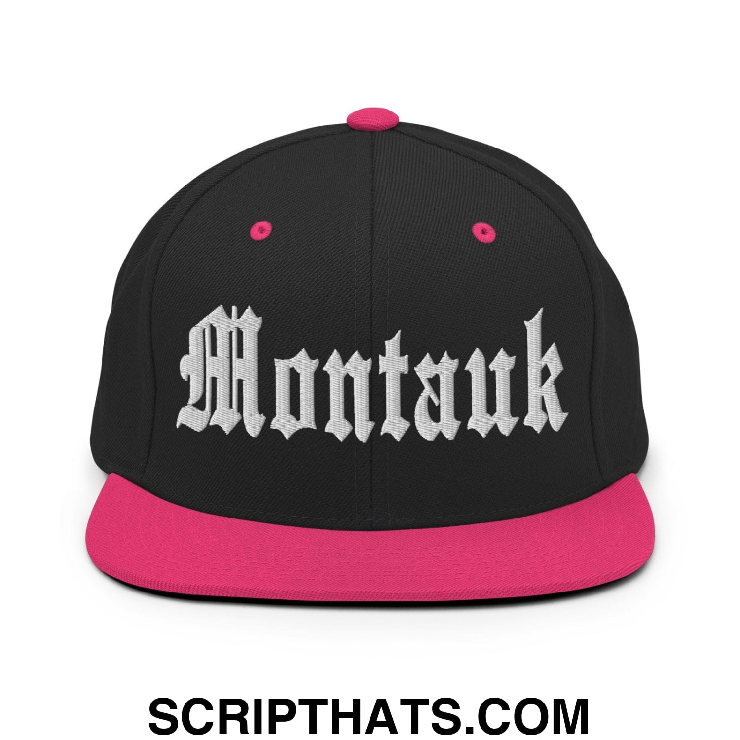 Montauk OG Old English Snapback Hat Black Neon Pink