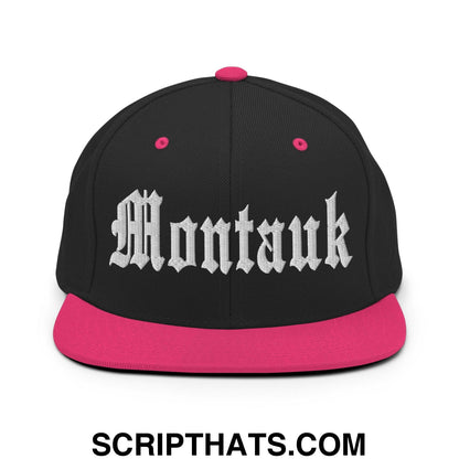 Montauk OG Old English Snapback Hat Black Neon Pink