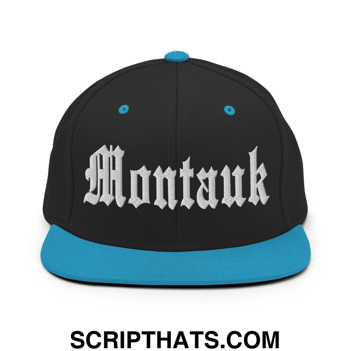 Montauk OG Old English Snapback Hat Black Teal