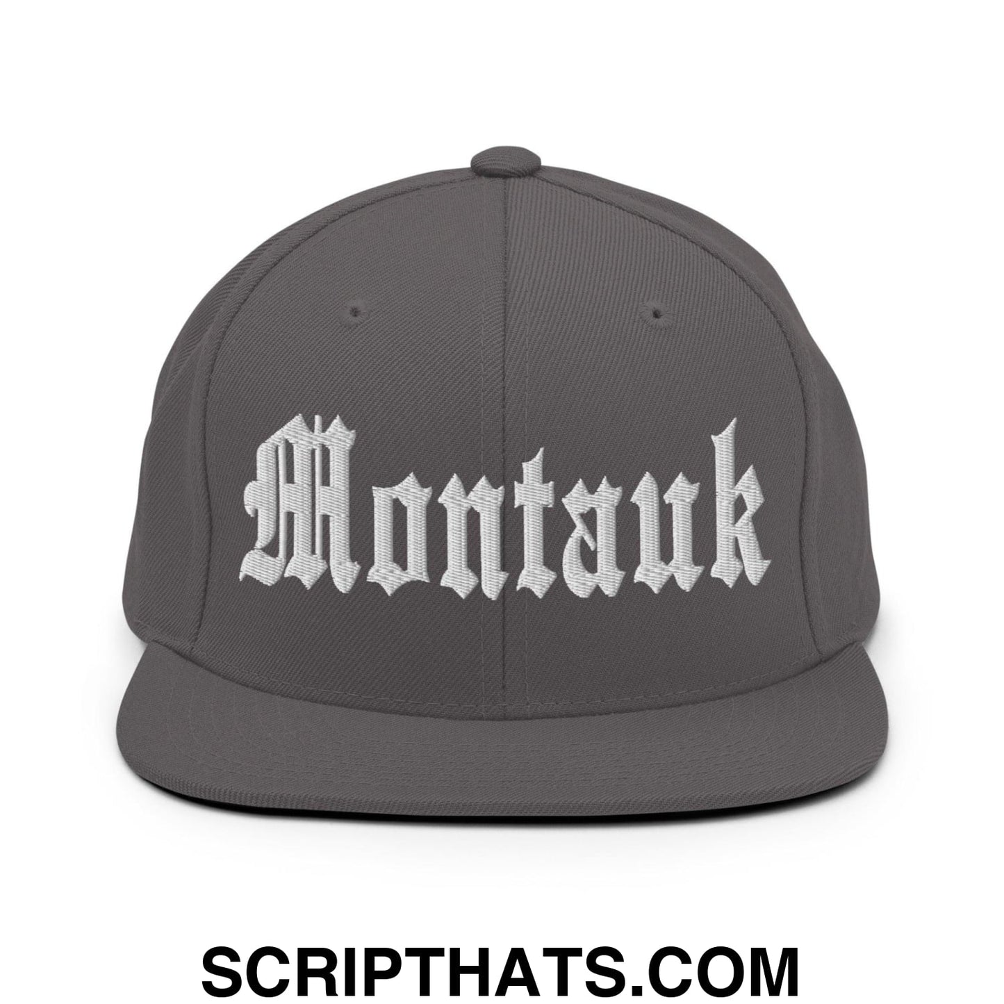 Montauk OG Old English Snapback Hat Dark Grey
