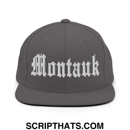 Montauk OG Old English Snapback Hat Dark Grey