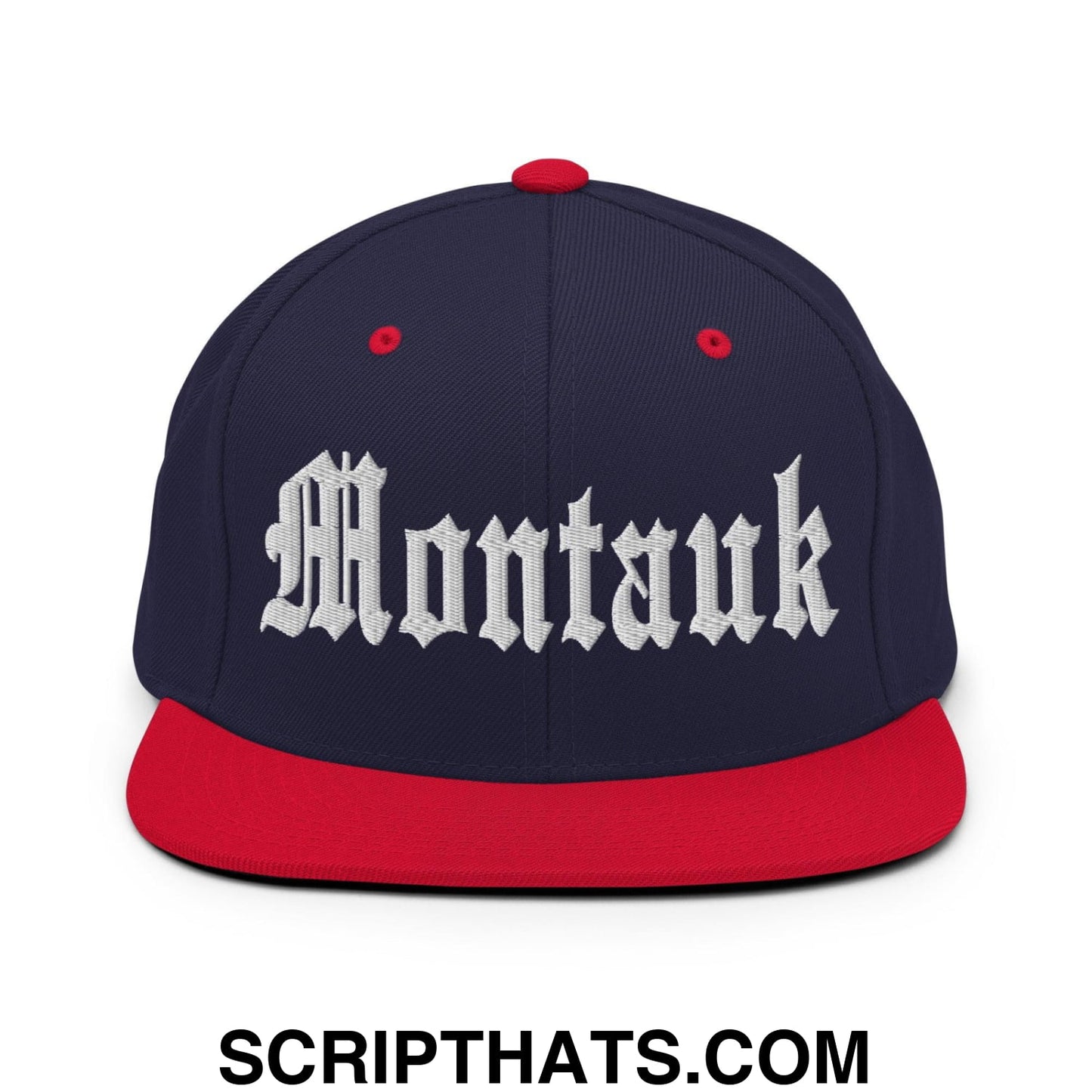 Montauk OG Old English Snapback Hat Navy Red