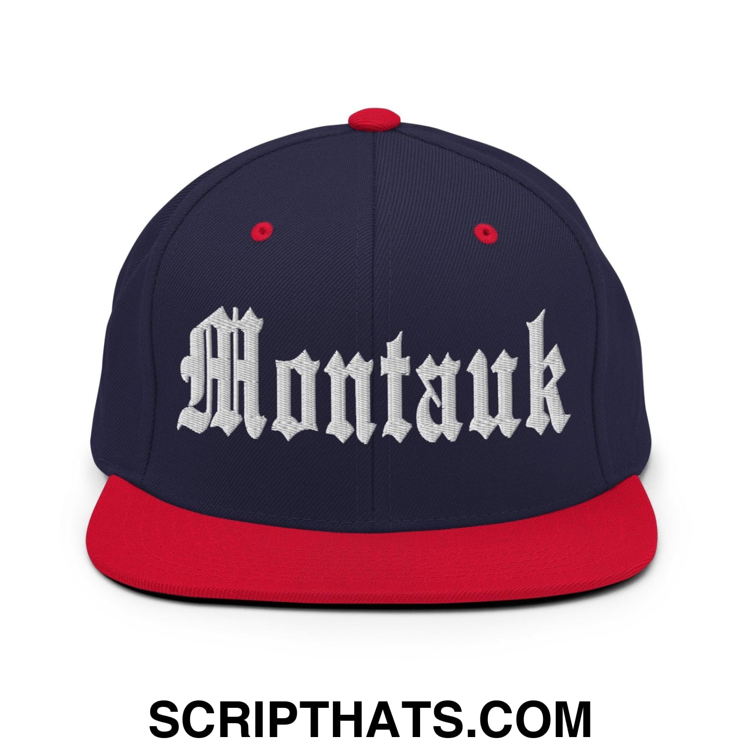 Montauk OG Old English Snapback Hat Navy Red
