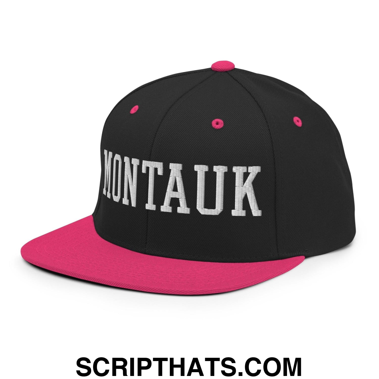 Montauk Varsity Letterman Block Snapback Hat Black Neon Pink