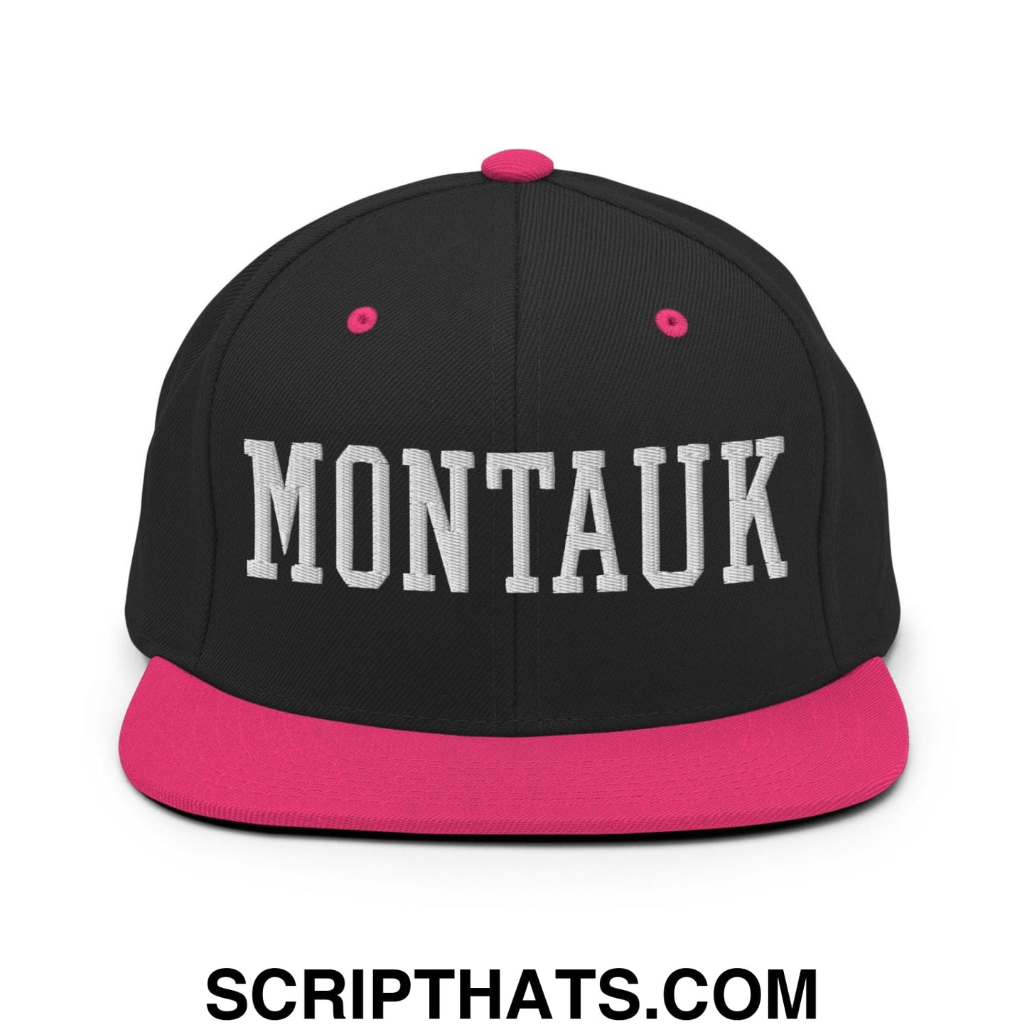 Montauk Varsity Letterman Block Snapback Hat Black Neon Pink