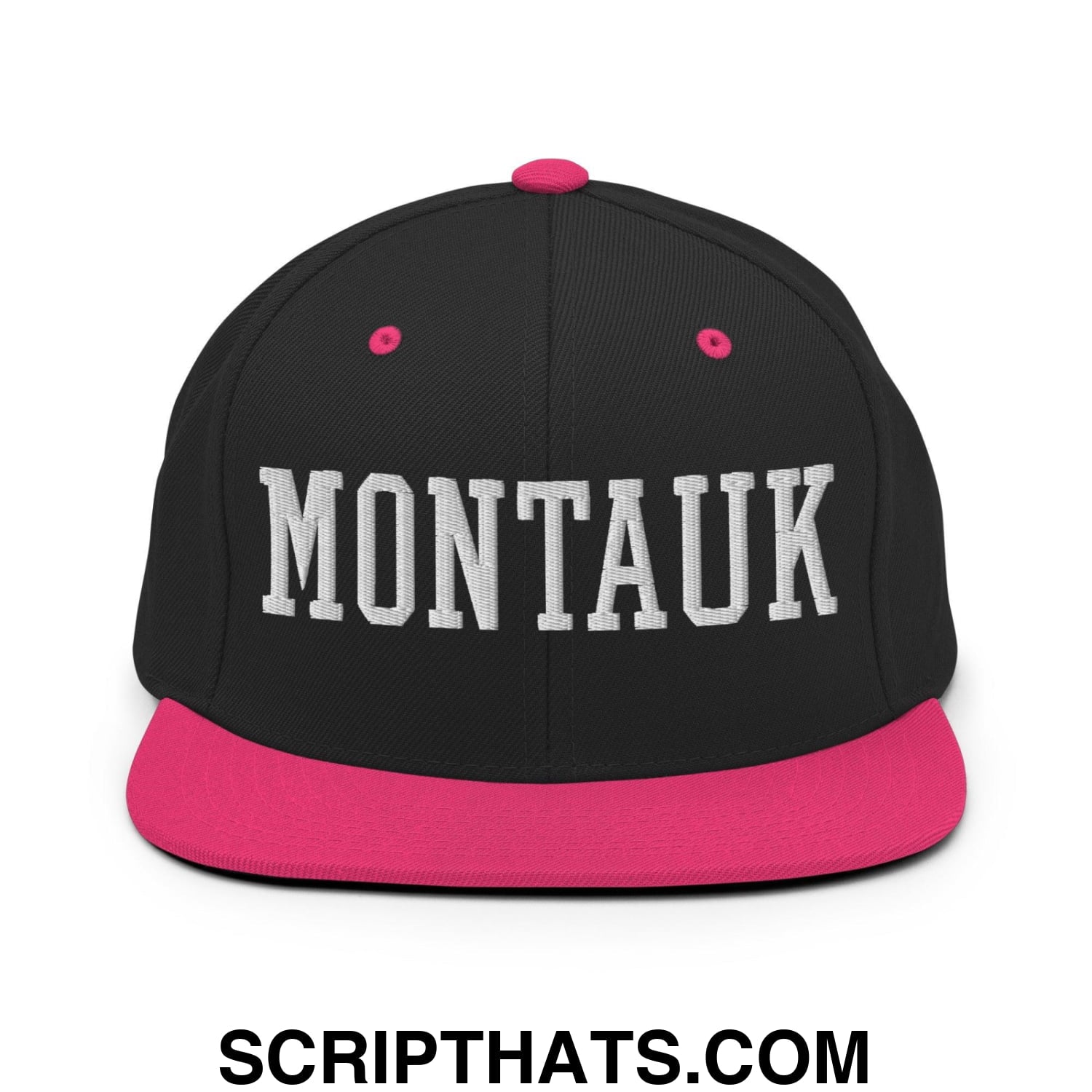 Montauk Varsity Letterman Block Snapback Hat Black Neon Pink