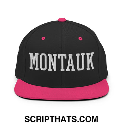 Montauk Varsity Letterman Block Snapback Hat Black Neon Pink