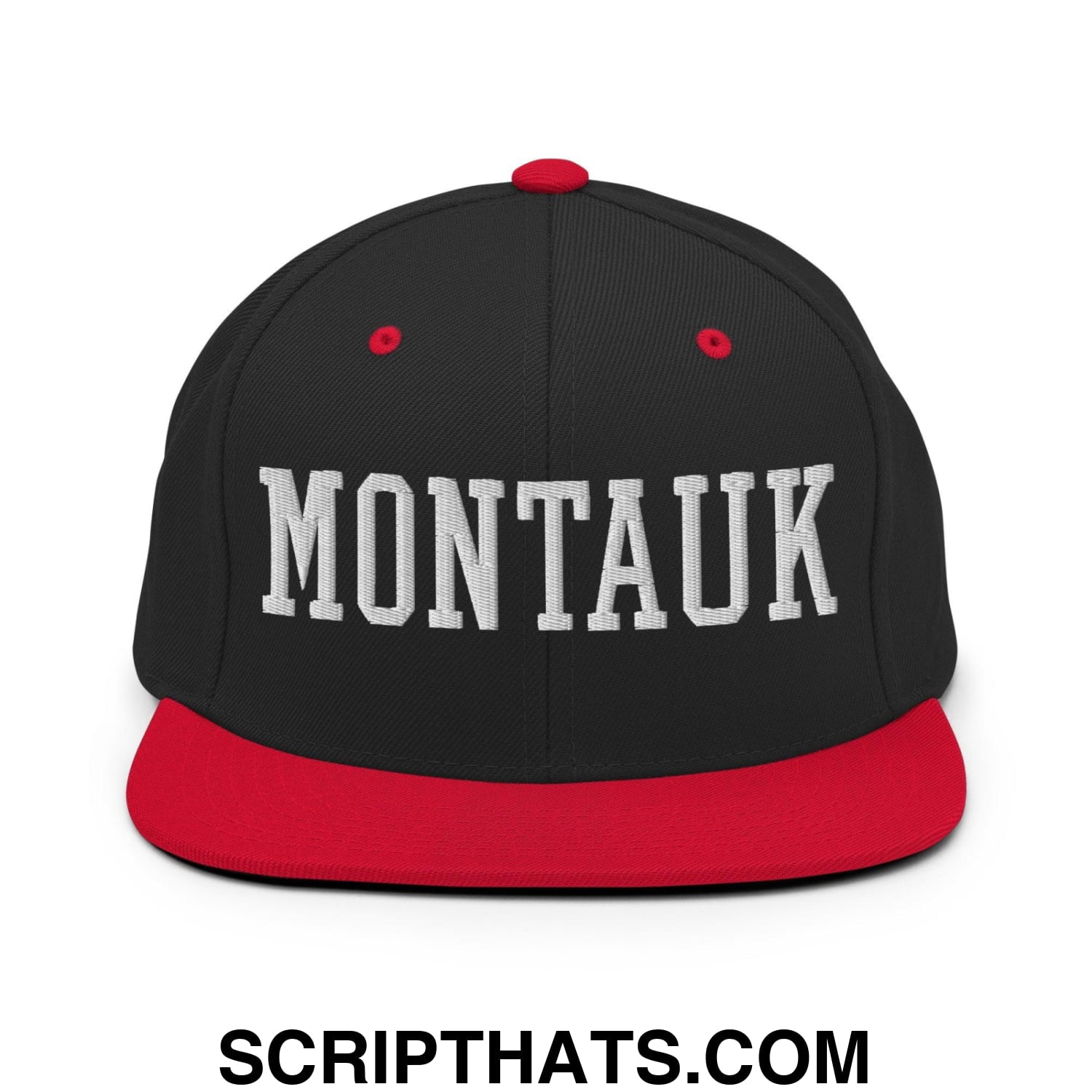 Montauk Varsity Letterman Block Snapback Hat Black Red