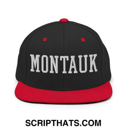 Montauk Varsity Letterman Block Snapback Hat Black Red