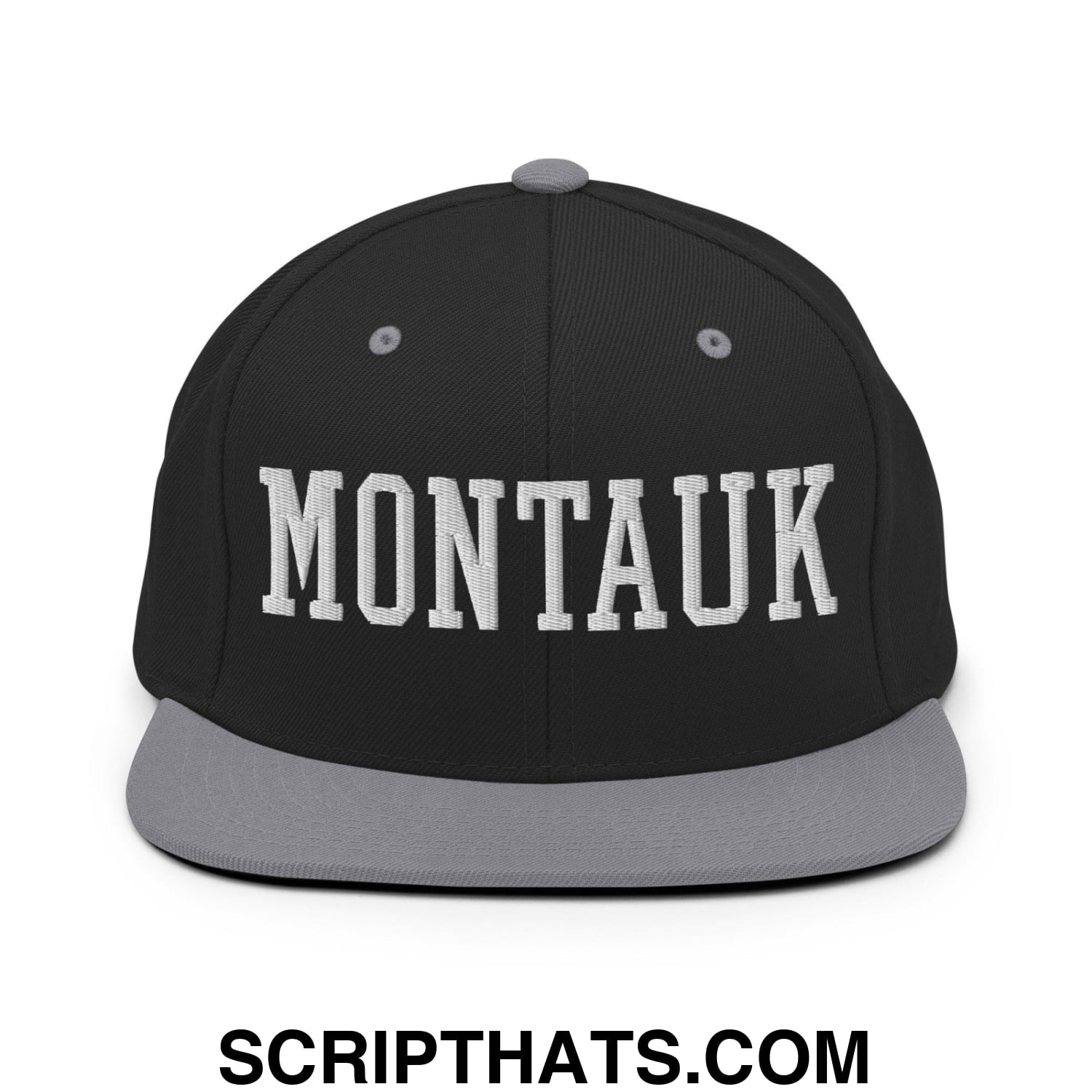 Montauk Varsity Letterman Block Snapback Hat Black Silver