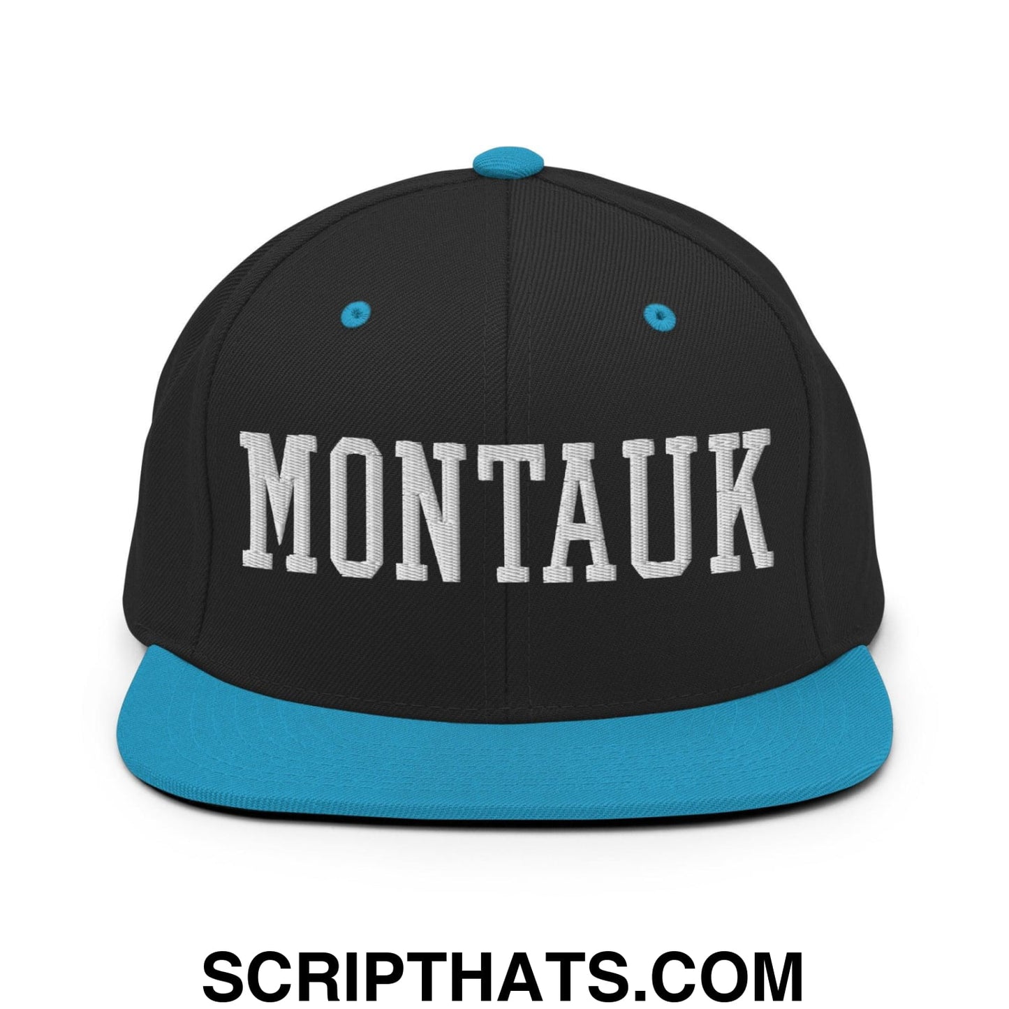 Montauk Varsity Letterman Block Snapback Hat Black Teal