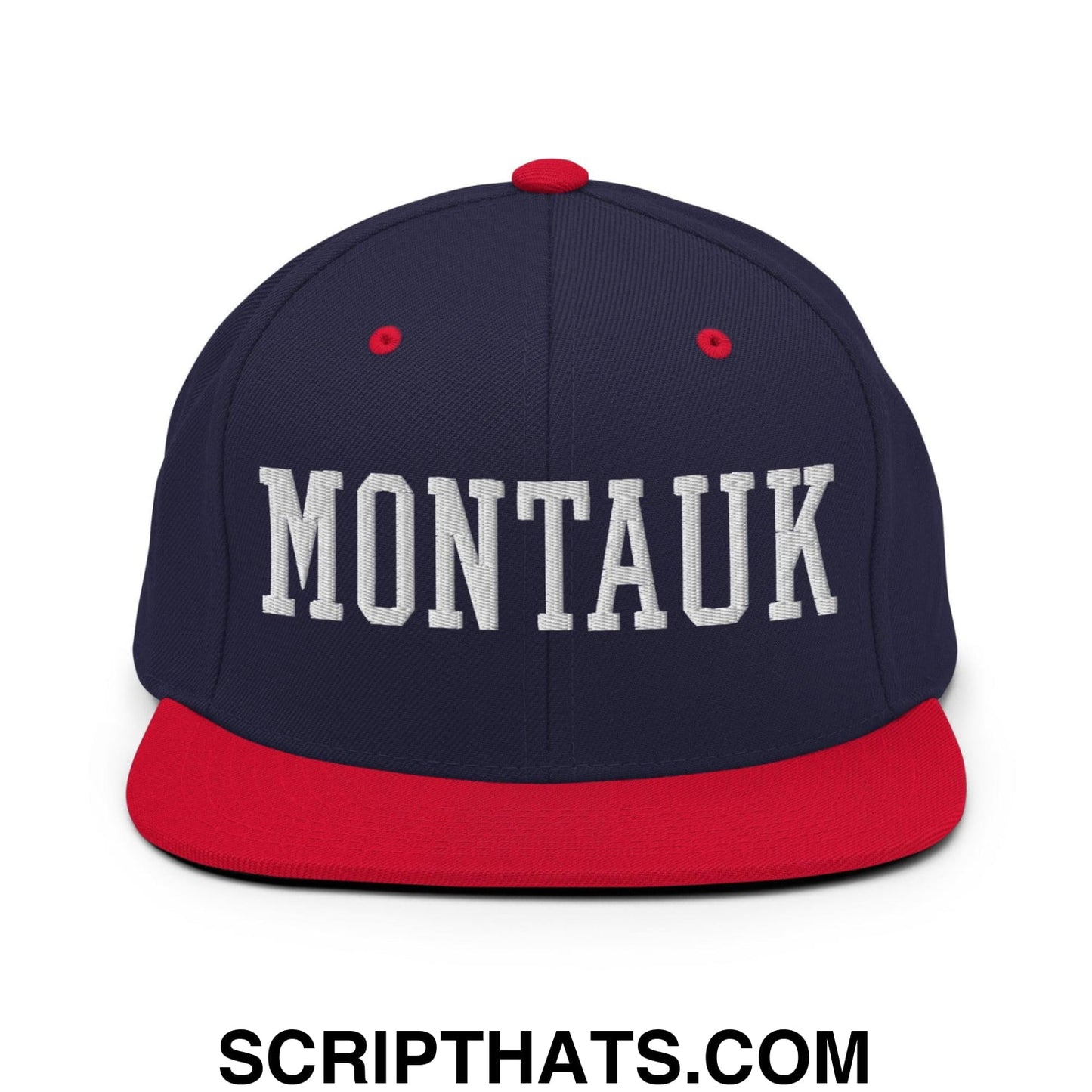 Montauk Varsity Letterman Block Snapback Hat Navy Red