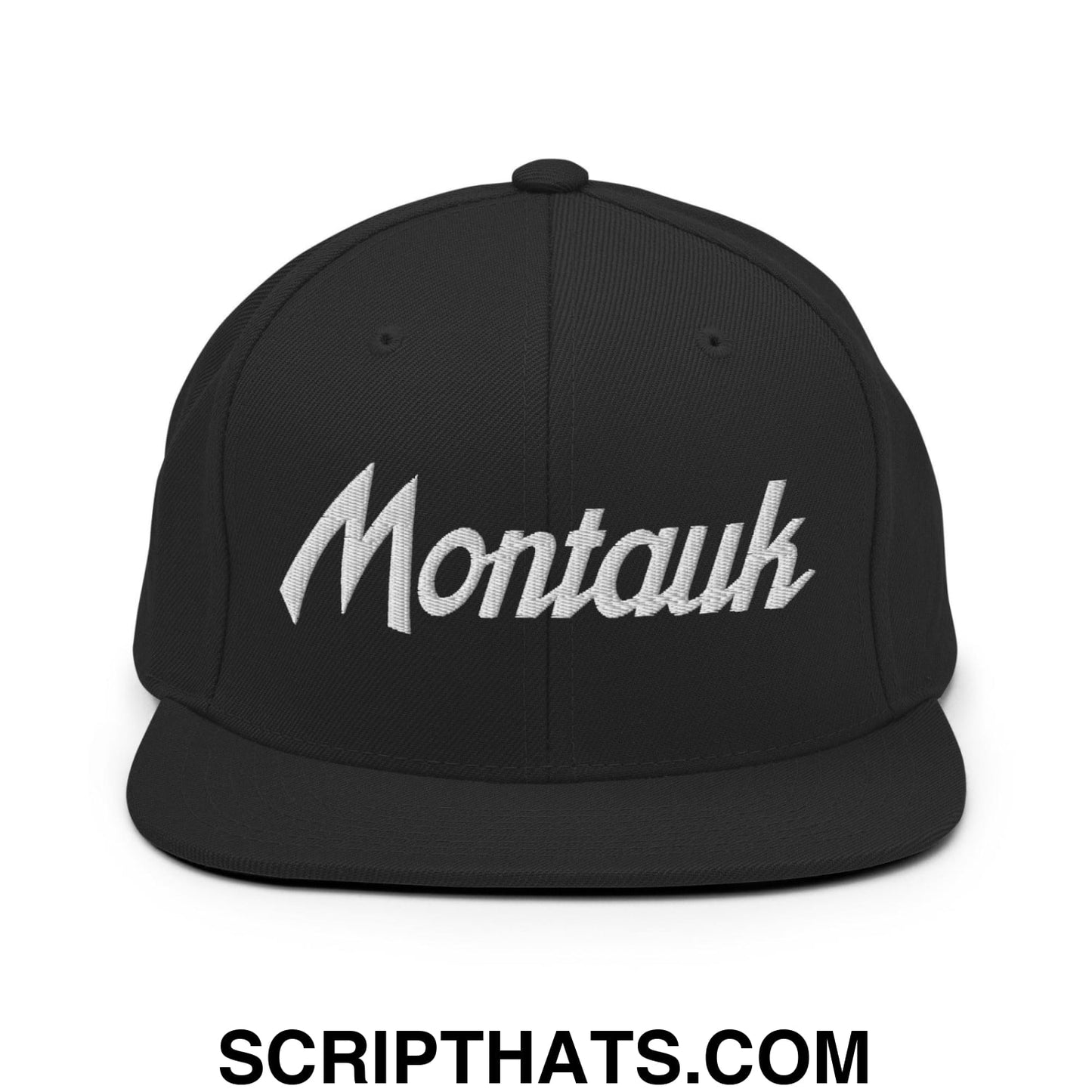Montauk Vintage Sports Script Snapback Hat Black