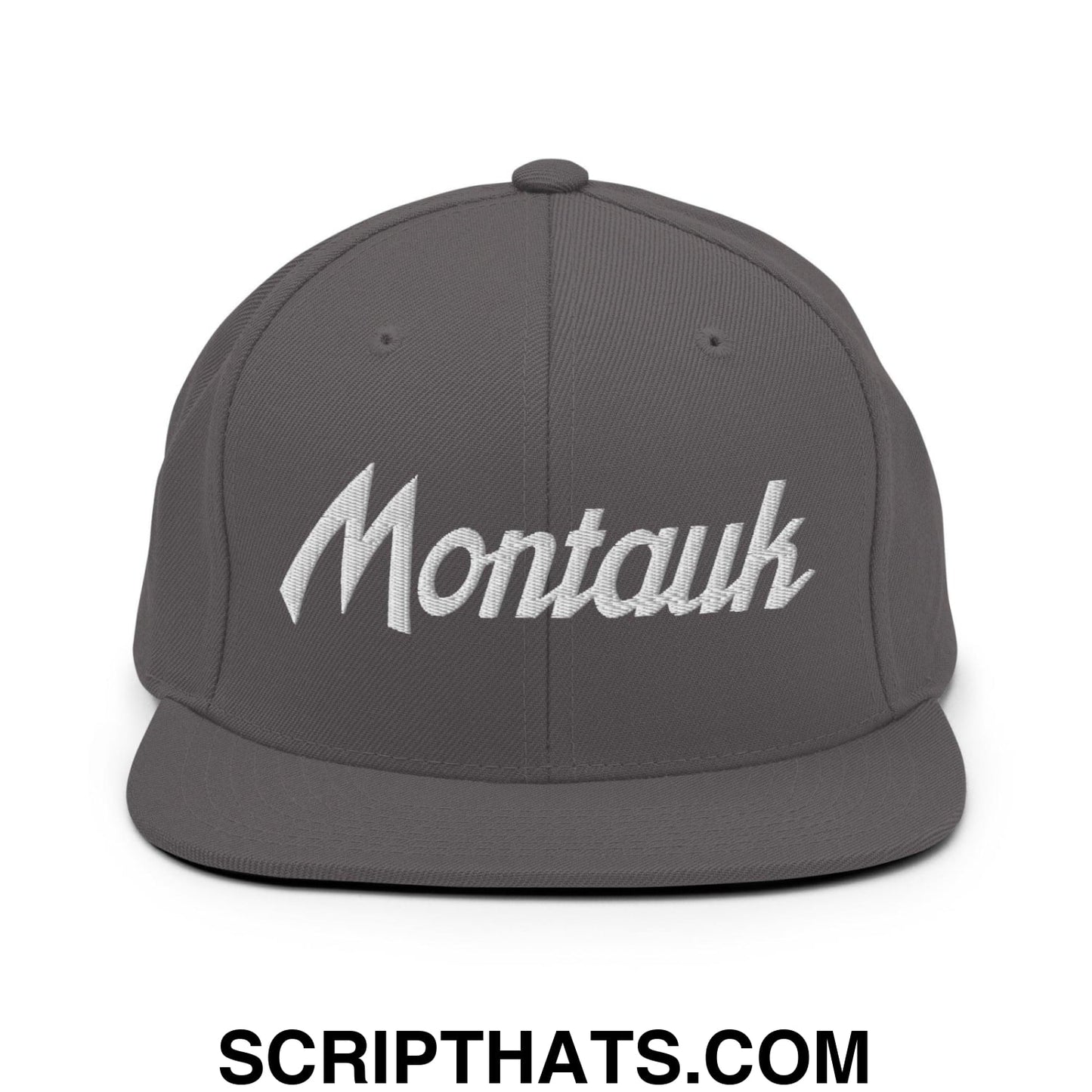 Montauk Vintage Sports Script Snapback Hat Dark Grey