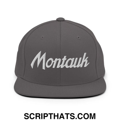 Montauk Vintage Sports Script Snapback Hat Dark Grey