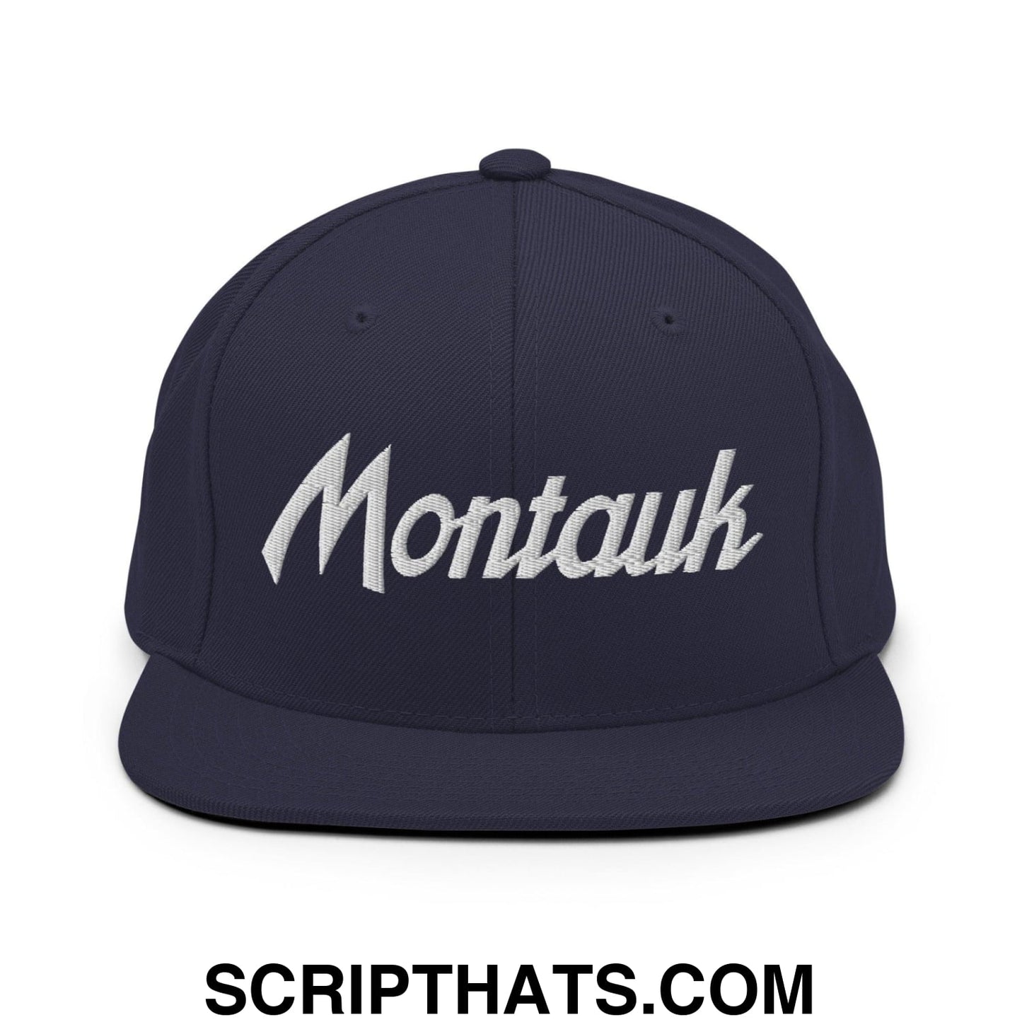 Montauk Vintage Sports Script Snapback Hat Navy