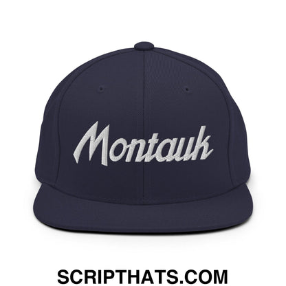 Montauk Vintage Sports Script Snapback Hat Navy