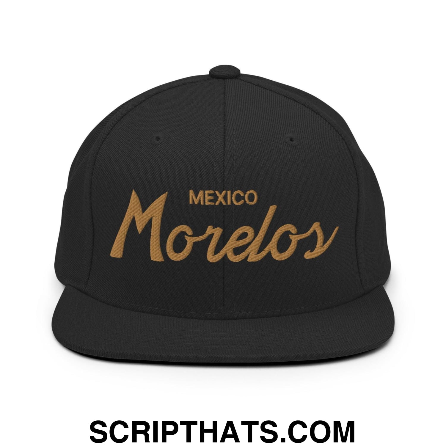 Morelos Mexico Gold Vintage Sports Script Snapback Hat Black