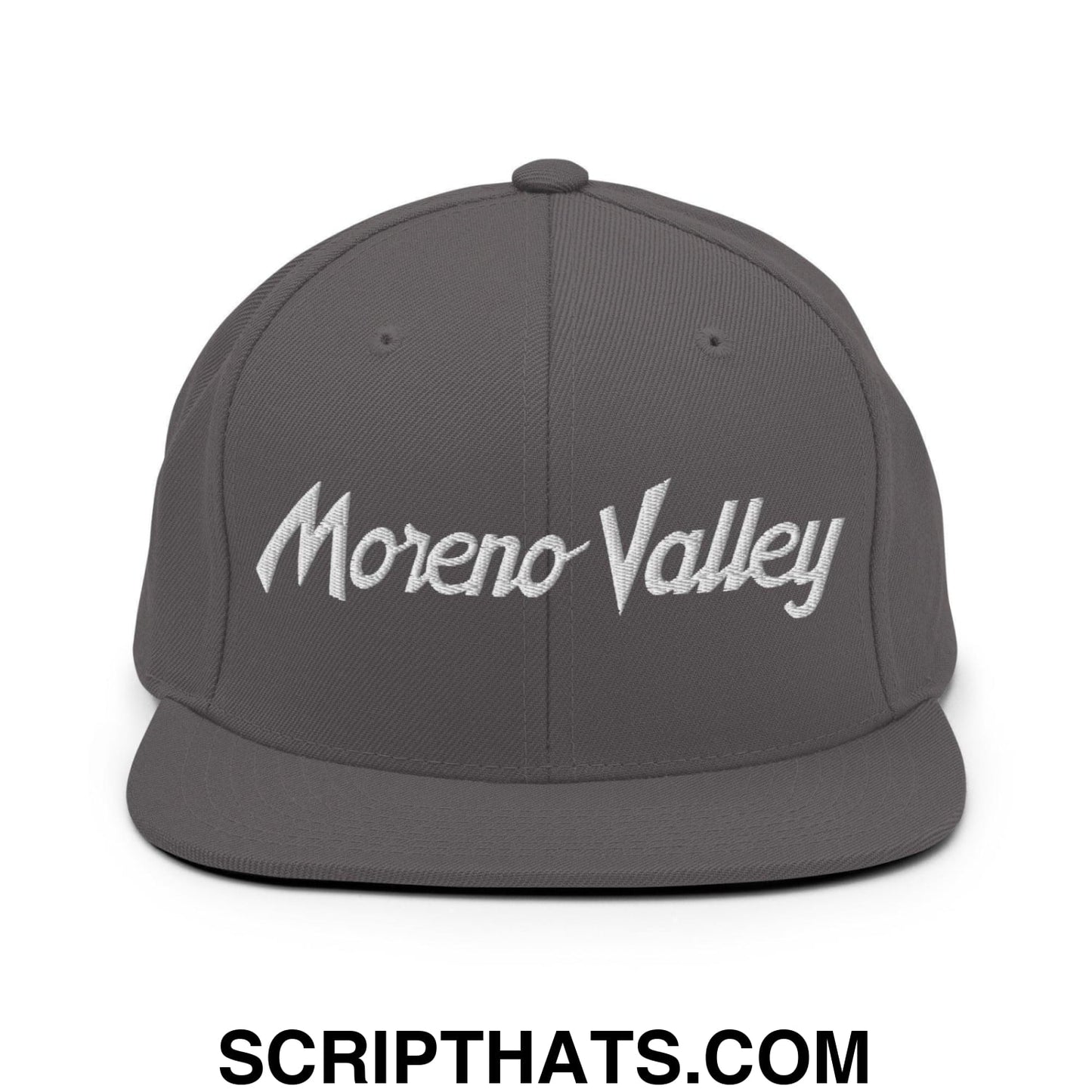 Moreno Valley Script Snapback Hat Dark Grey