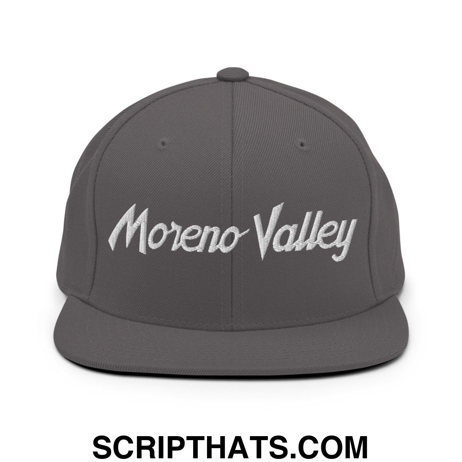 Moreno Valley Script Snapback Hat Dark Grey