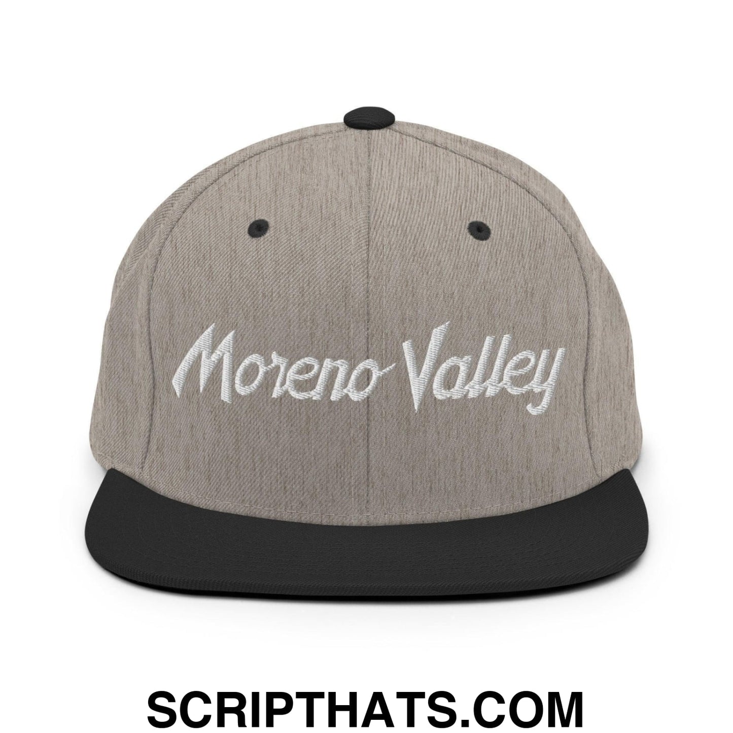 Moreno Valley Script Snapback Hat Heather Black