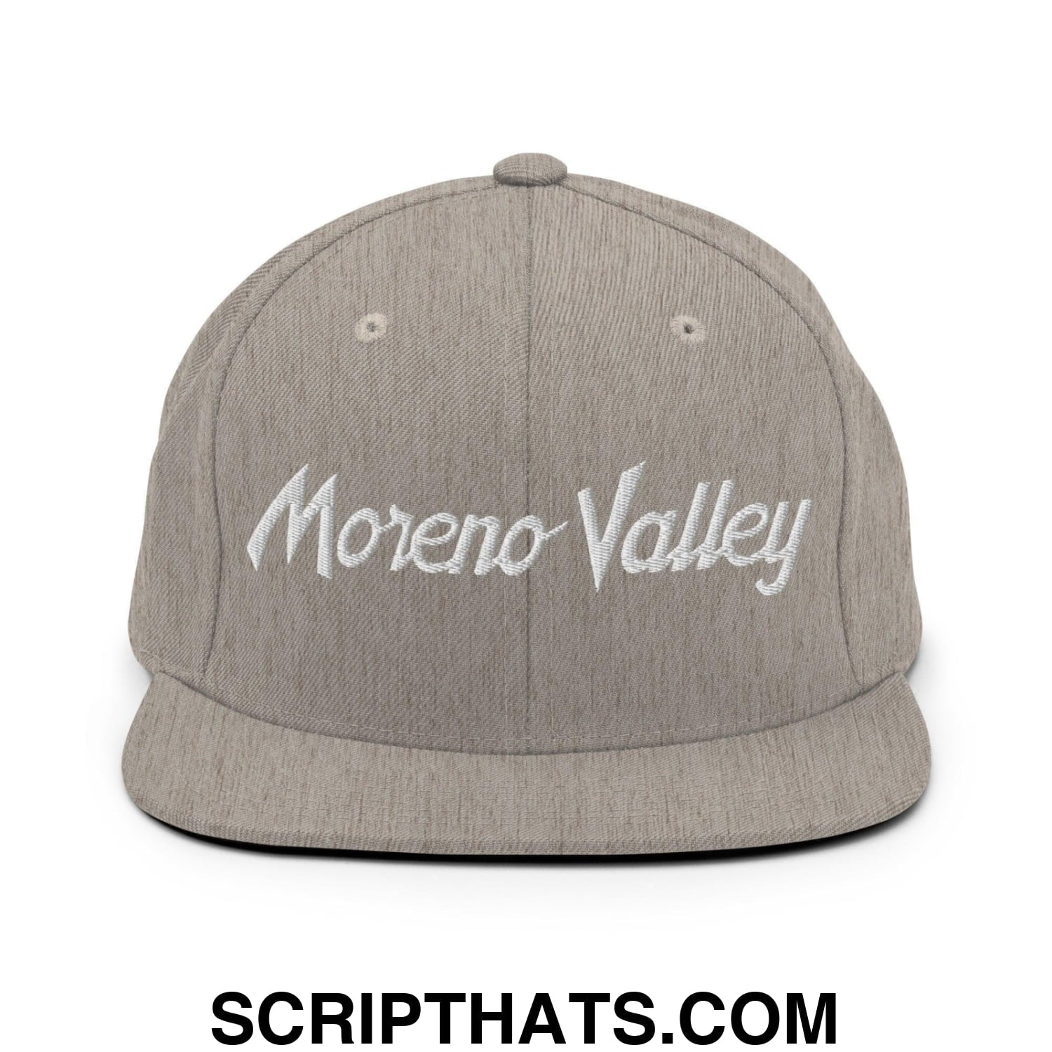 Moreno Valley Script Snapback Hat Heather Grey