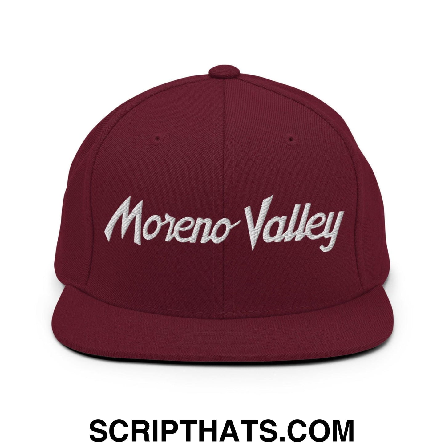 Moreno Valley Script Snapback Hat Maroon