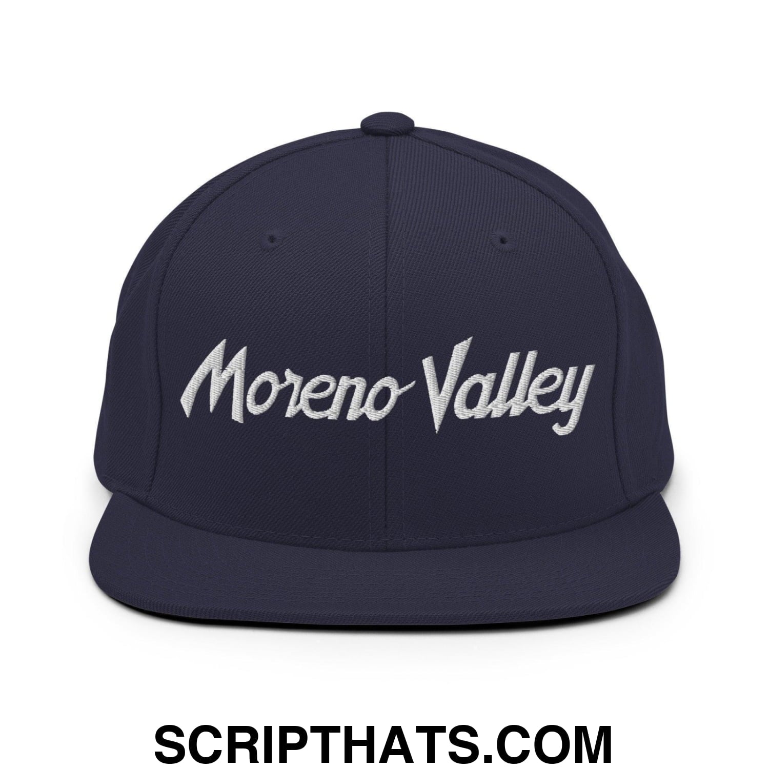 Moreno Valley Script Snapback Hat Navy