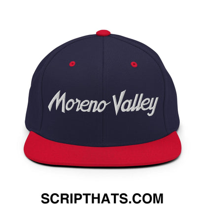 Moreno Valley Script Snapback Hat Navy Red