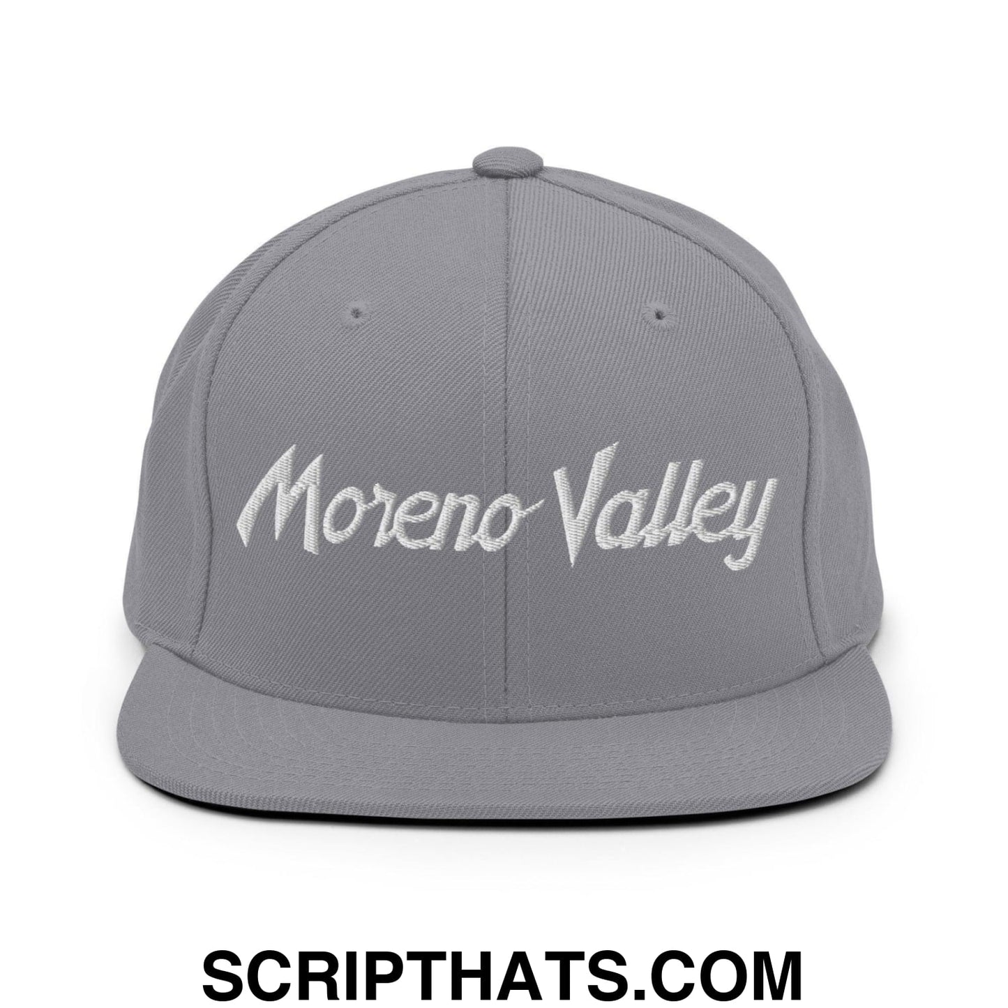 Moreno Valley Script Snapback Hat Silver