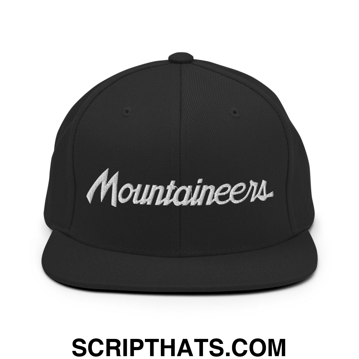 Mountaineers School Mascot Script Snapback Hat Black