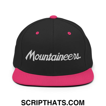 Mountaineers School Mascot Script Snapback Hat Black Neon Pink