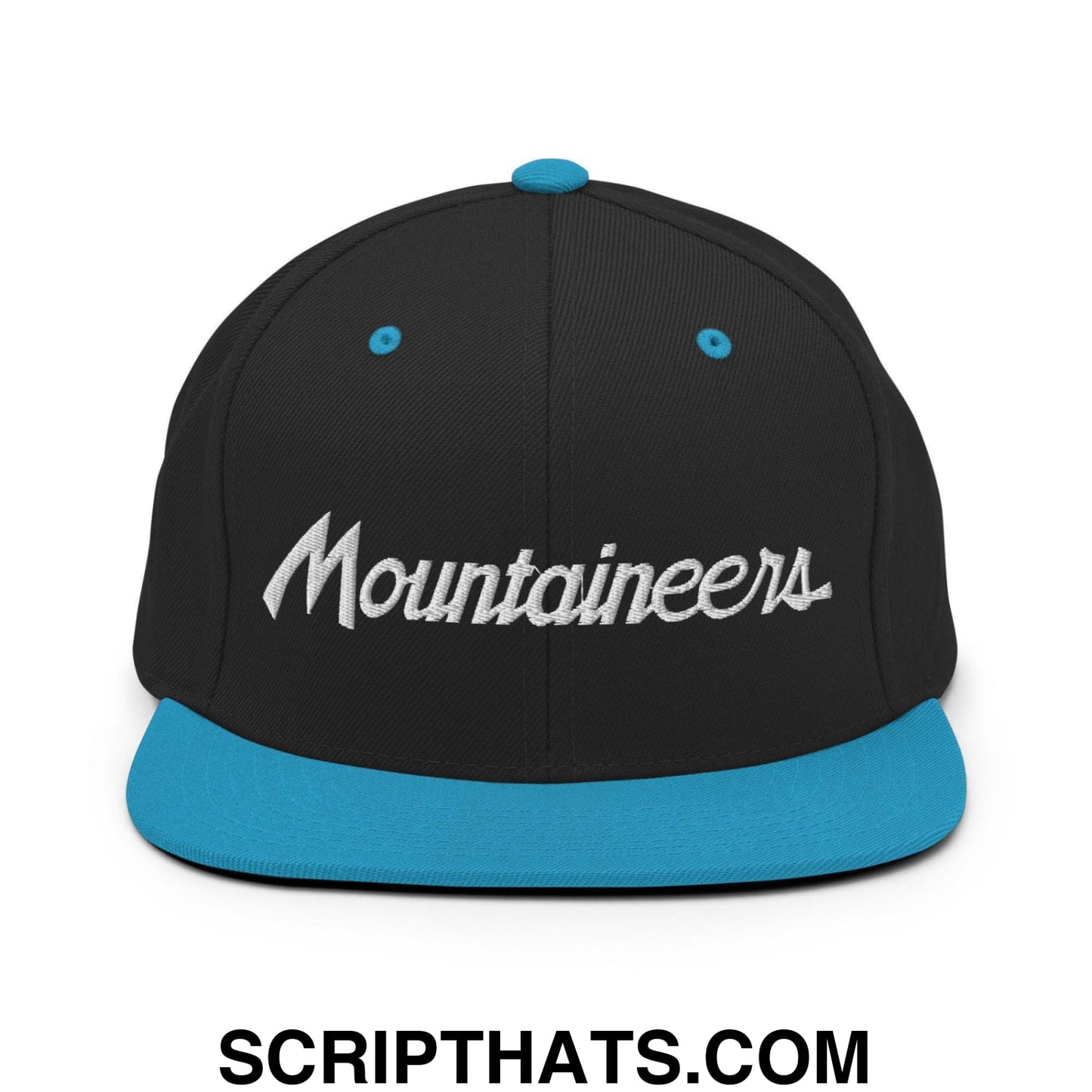 Mountaineers School Mascot Script Snapback Hat Black Teal