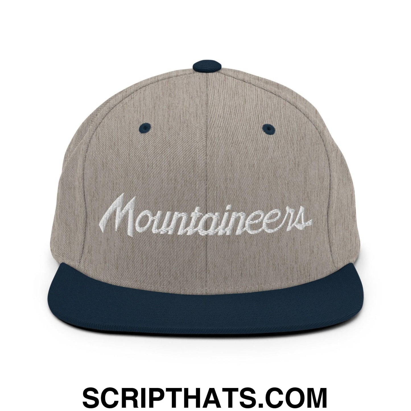 Mountaineers School Mascot Script Snapback Hat Heather Grey Navy