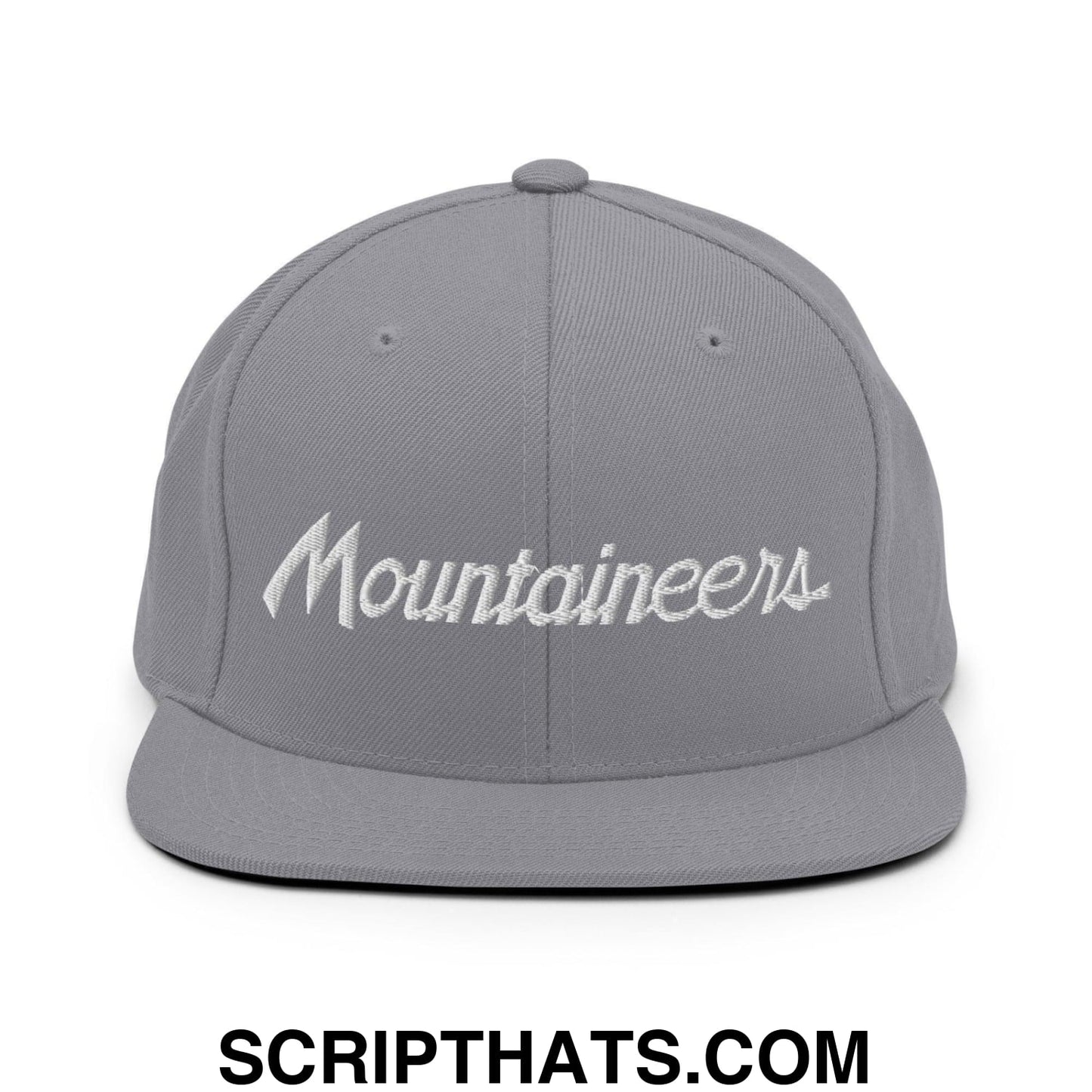 Mountaineers School Mascot Script Snapback Hat Silver