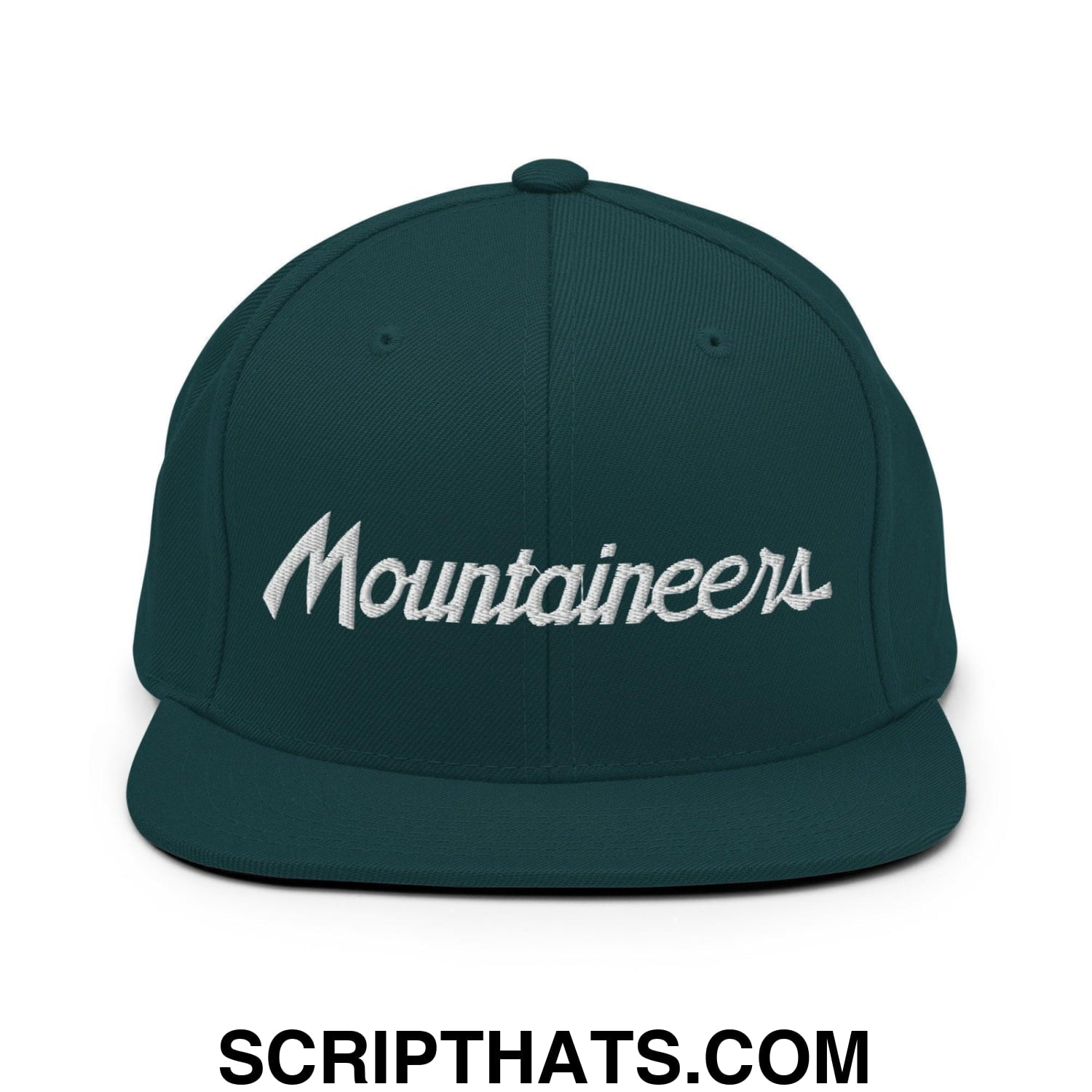 Mountaineers School Mascot Script Snapback Hat Spruce
