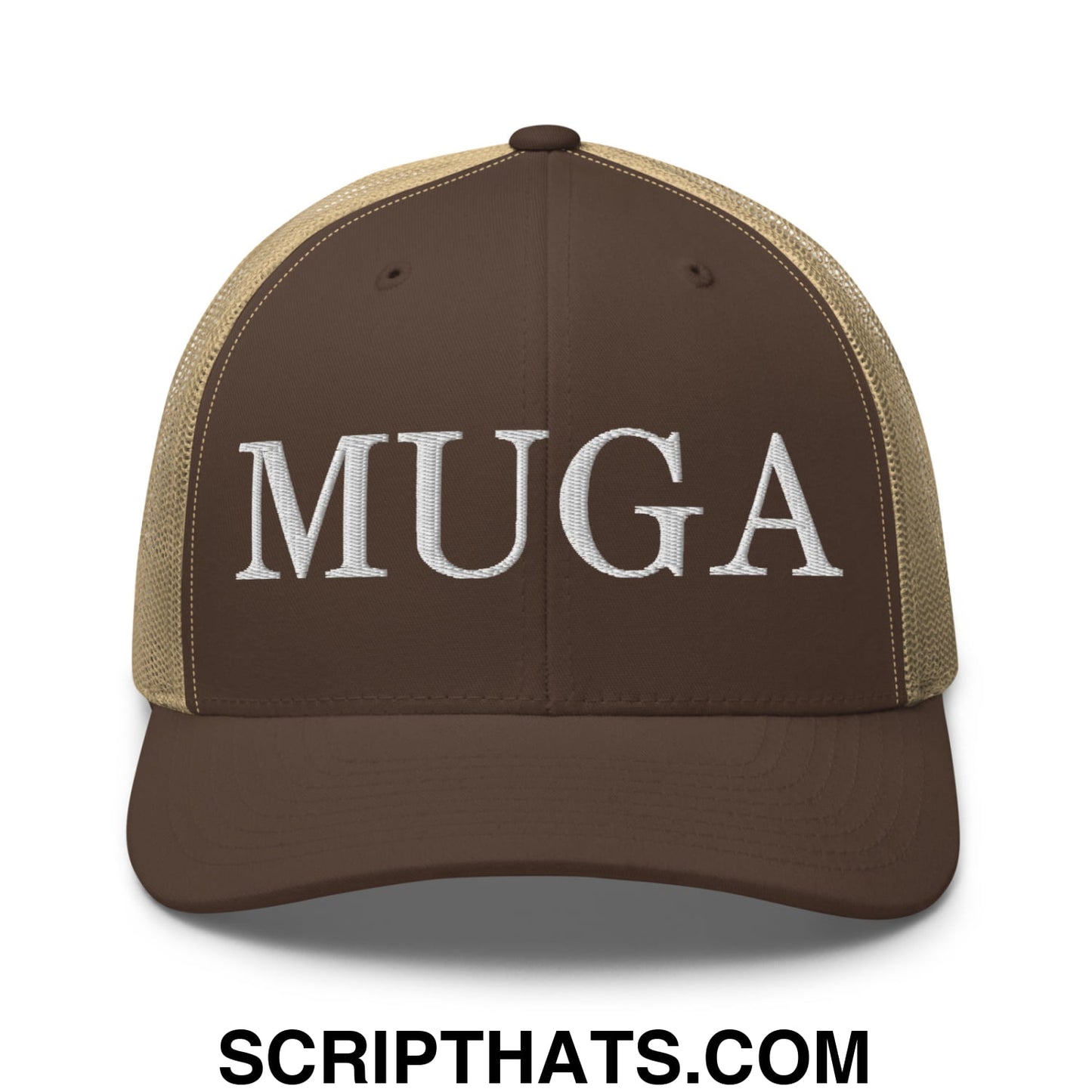 MUGA Make Ukraine Great Again Embroidered Mesh Trucker Hat Brown Khaki