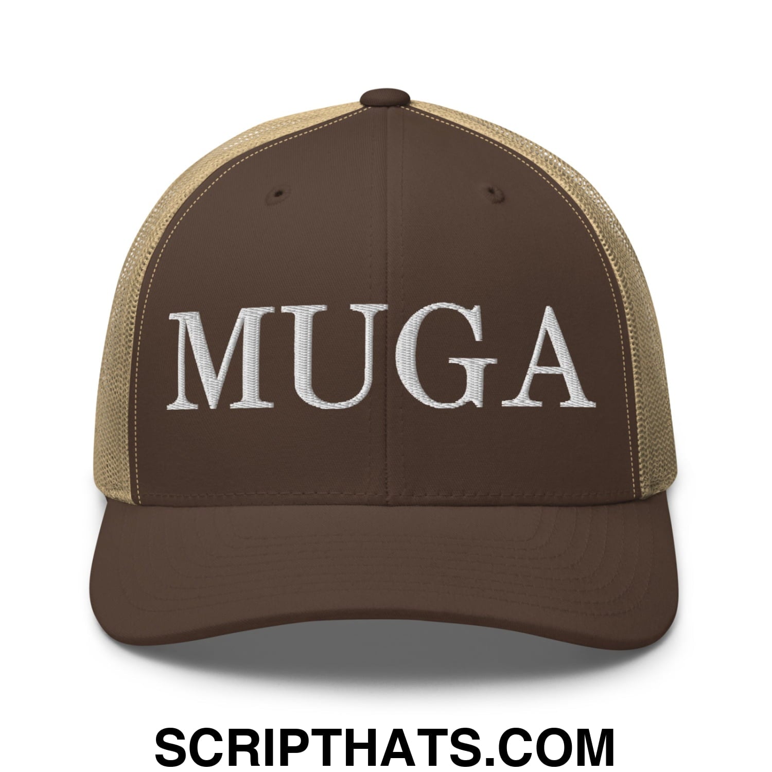 MUGA Make Ukraine Great Again Embroidered Mesh Trucker Hat Brown Khaki