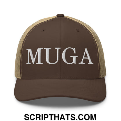 MUGA Make Ukraine Great Again Embroidered Mesh Trucker Hat Brown Khaki