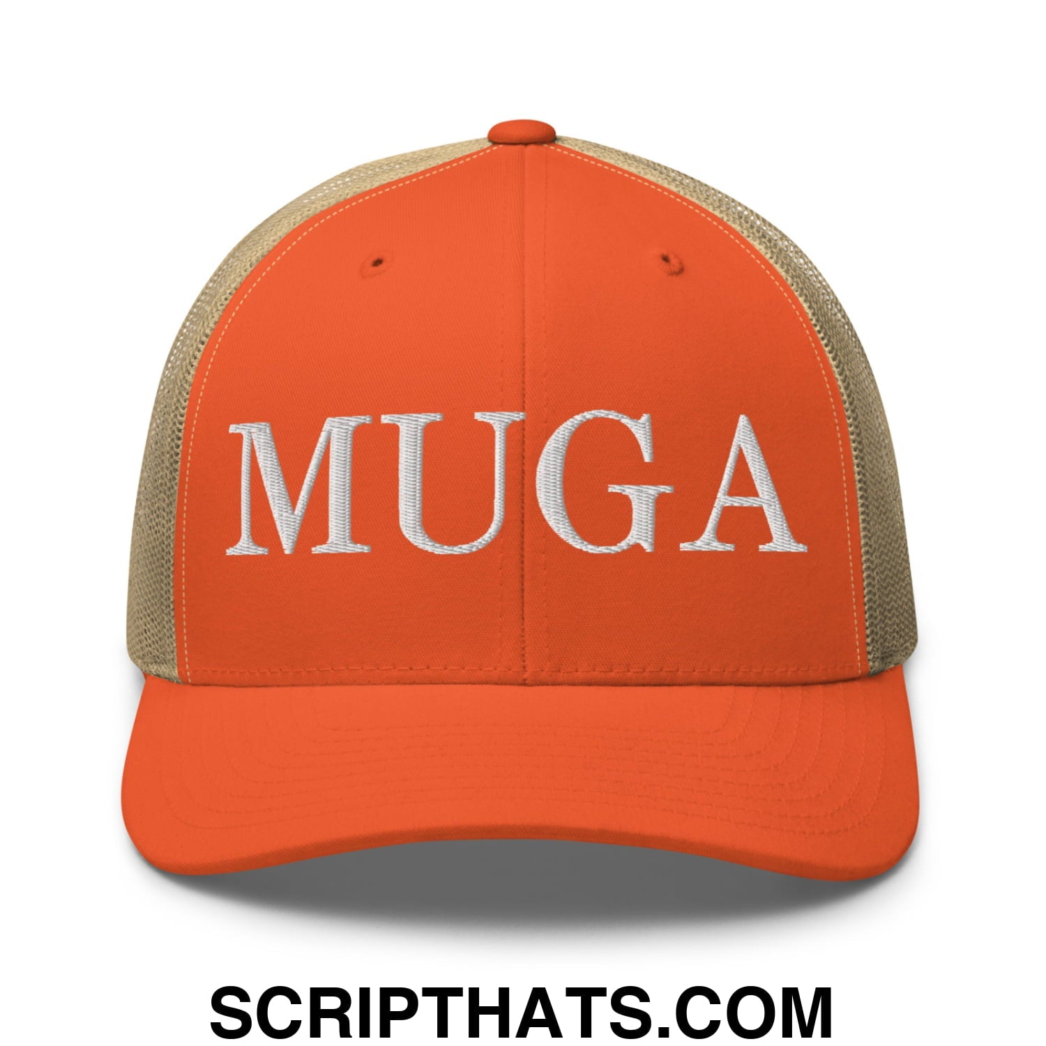 MUGA Make Ukraine Great Again Embroidered Mesh Trucker Hat Rustic Orange Khaki
