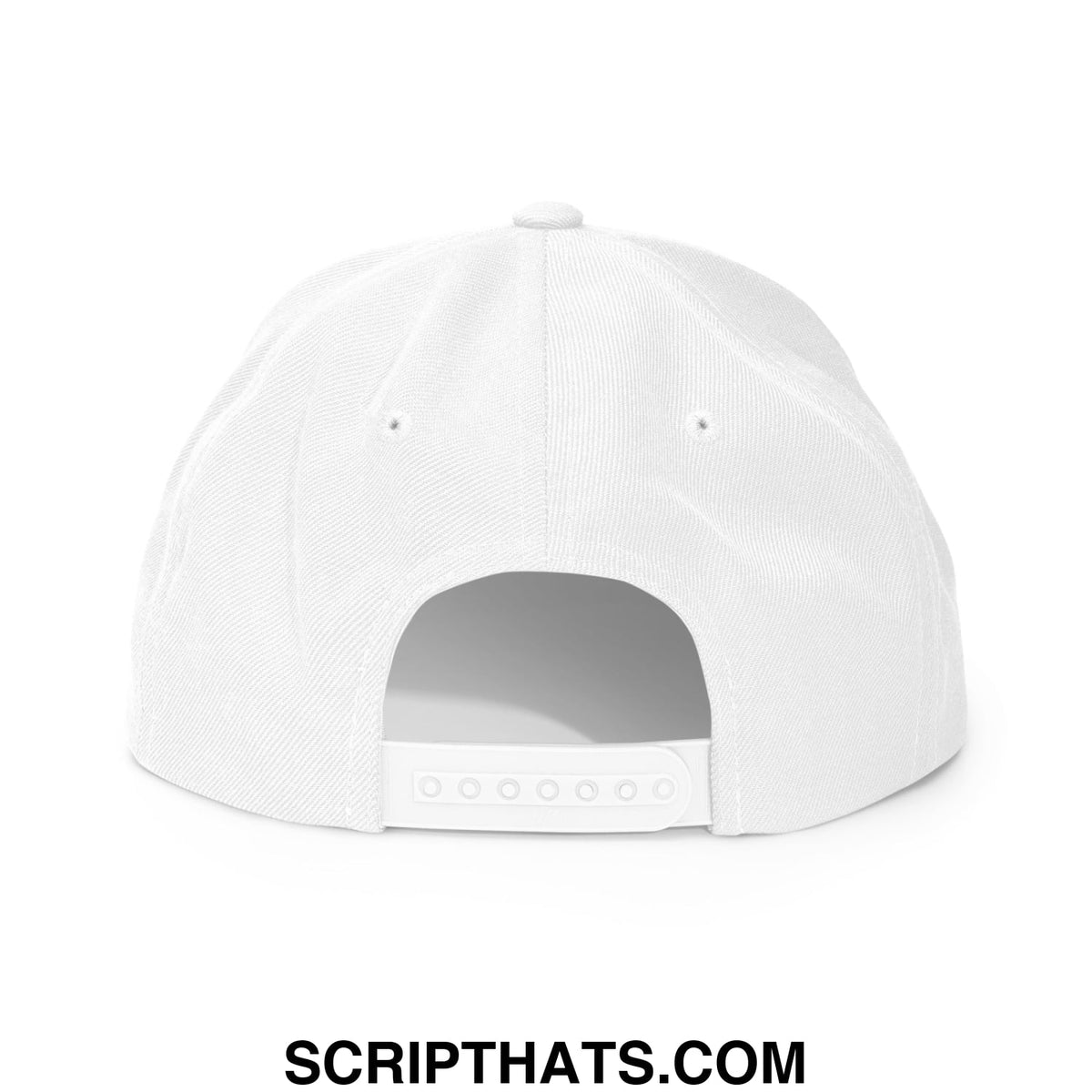 White mulligan cigarette red embroidered flat bill snapback hat with structured six-panel design and adjustable strap