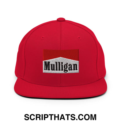 Mulligan Cigarette Red Embroidered Flat Bill Brim Snapback Hat Red