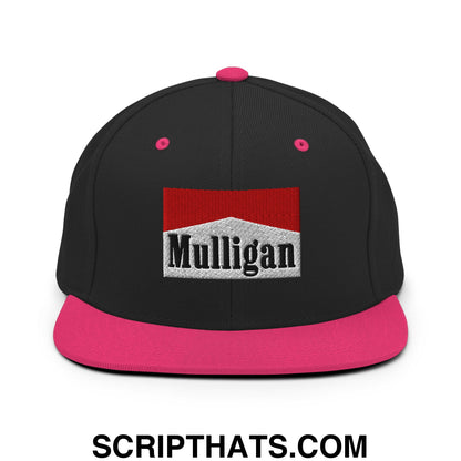 Mulligan Cigarette Red Embroidered Flat Bill Brim Snapback Hat Black Neon Pink