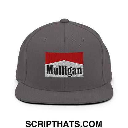 Mulligan Cigarette Red Embroidered Flat Bill Brim Snapback Hat Dark Grey
