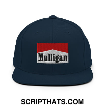 Mulligan Cigarette Red Embroidered Flat Bill Brim Snapback Hat Dark Navy