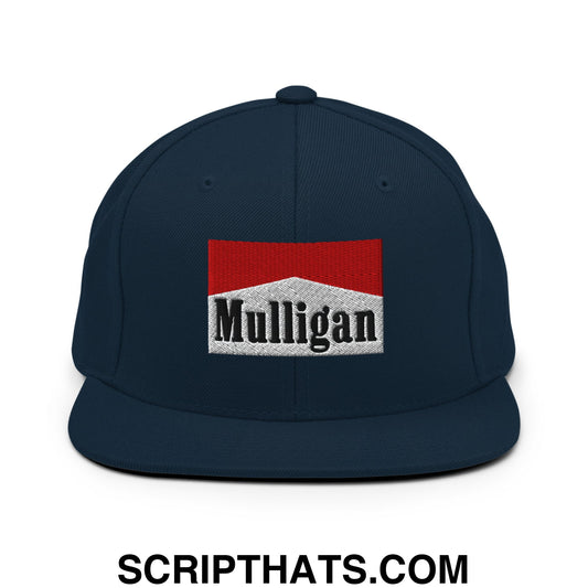 Mulligan Cigarette Red Embroidered Flat Bill Brim Snapback Hat Dark Navy