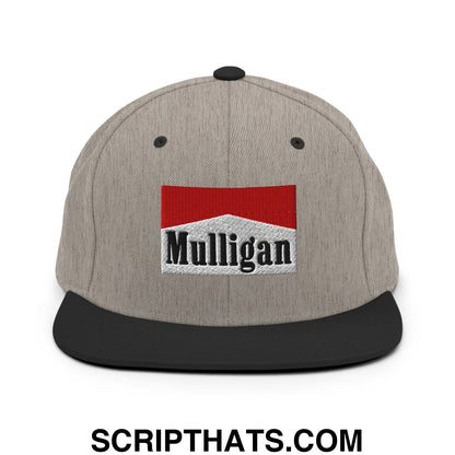 Mulligan Cigarette Red Embroidered Flat Bill Brim Snapback Hat Heather Black