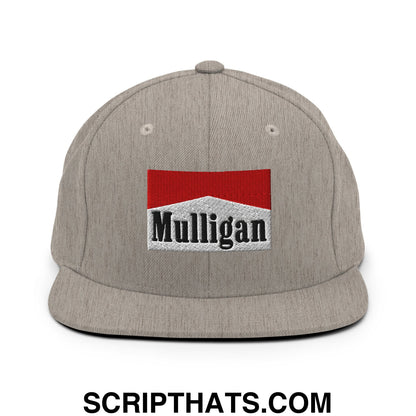 Mulligan Cigarette Red Embroidered Flat Bill Brim Snapback Hat Heather Grey