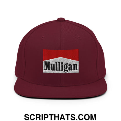 Mulligan Cigarette Red Embroidered Flat Bill Brim Snapback Hat Maroon
